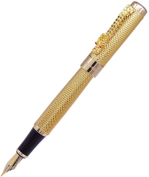 Jinhao Golden Dragon Fountain Pen, 18K Gold Plated Nib, Fine -Pens Store