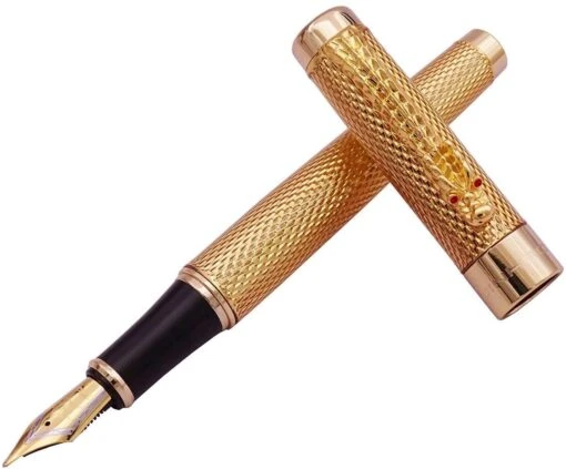 Jinhao Golden Dragon Fountain Pen, 18K Gold Plated Nib, Fine -Pens Store 61cAAbqawKL. AC SL1200