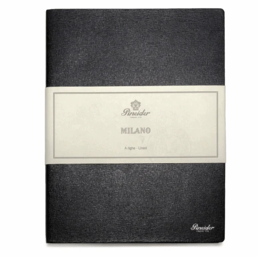 Pineider Notes Milano Leather Notebook, Midnight Black, Lined Ivory Paper -Pens Store BlackPineider