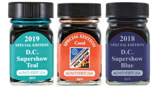 Monteverde 30ml Special Edition Fountain Pen Ink Bottle Set, Teal, Coral, Blue -Pens Store MV 2019 DCSuperShow Teal 30ml FS 18653.1566858106 34522d6f 2734 4fe2 827d 53be5aff5713