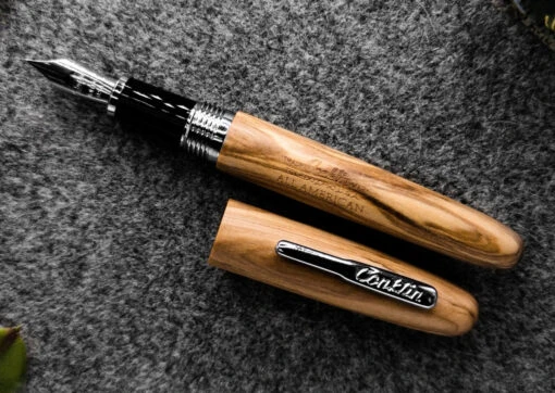 Conklin All American Limited Edition Olive Wood Fountain Pen, Chrome Trim -Pens Store OChrome1small