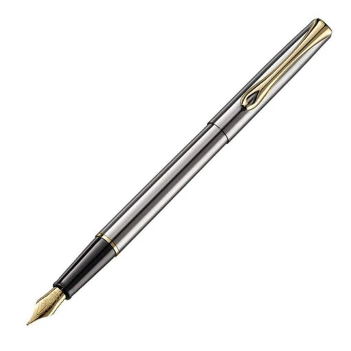 Diplomat Traveller Fountain Pen, Stainless Steel & Gold -Pens Store diplomat traveller steel gold fountain pen 1100x1100 1